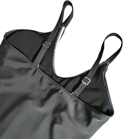 One piece swimsuit Black White V Neck Adjustable Straps Size Medium - Picture 6 of 16
